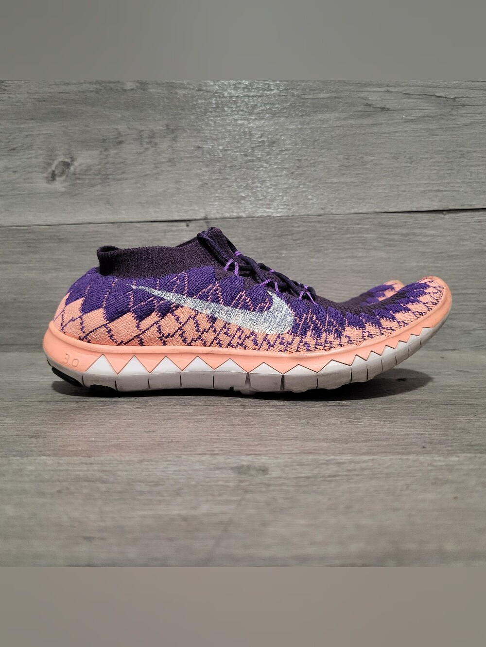 Nike Free Flyknit 3.0 Women's 6.5 Purple Peach 636231-500 Running Shoes